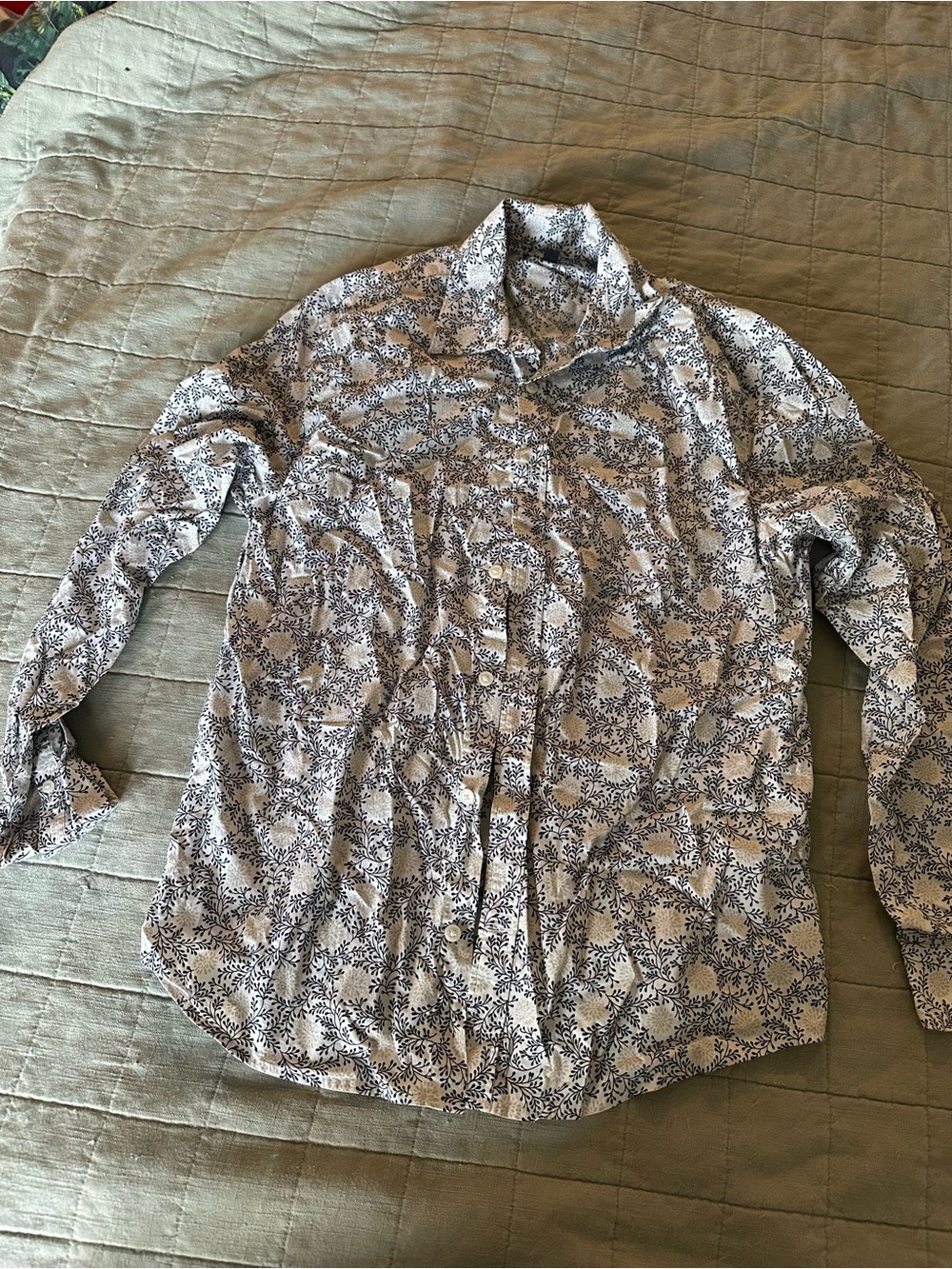 Express Men's White Shirt Jacket with Navy Floral Pattern